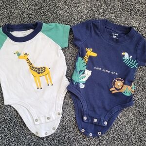 Giraffe Safari Jungld Bird Onsie Baby Navy Green and White Wild Little One